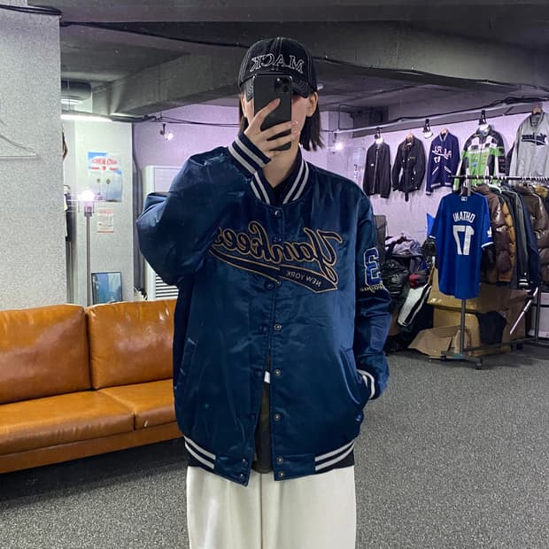 MLB 뉴욕 양키스 빅로고 배색 새틴 자켓 B3013  