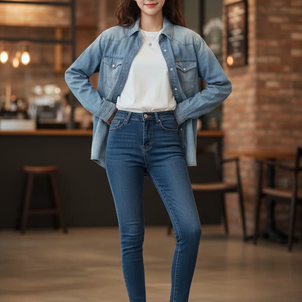 타미힐피거 웨스턴 워싱 데님 셔츠 청남방