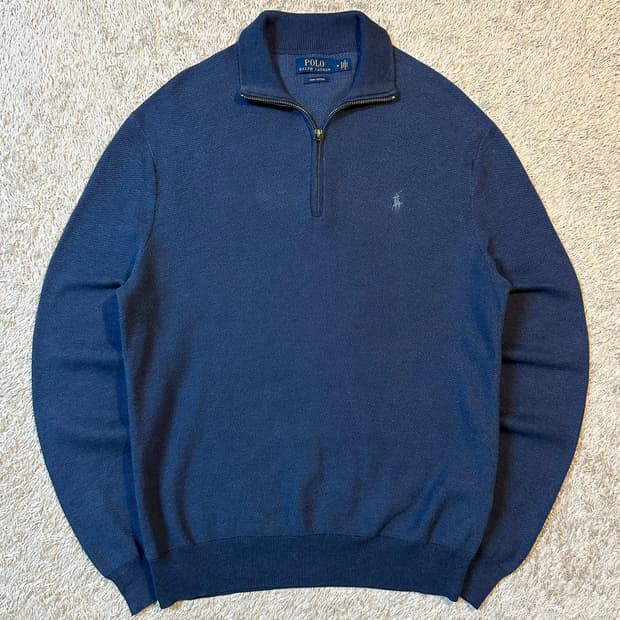 폴로 랄프로렌 신형 피마코튼 그레이포니 하프 반집업 니트 딥블루