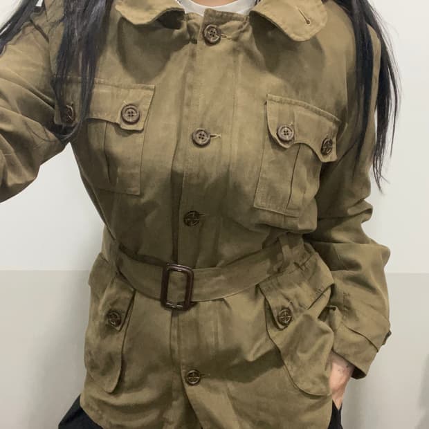 (빈티지)슬림핏 퍼 후드 멀티포켓 밀리터리 스웨이드 야상 자켓