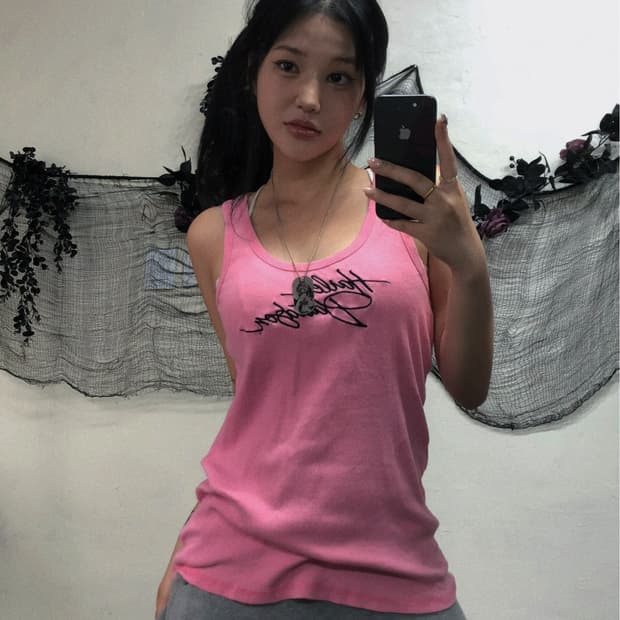 할리데이비슨 핑크 골지 로고 슬리브리스