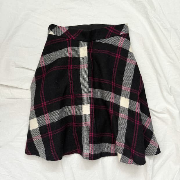 agnes b 체크 울 미니스커트