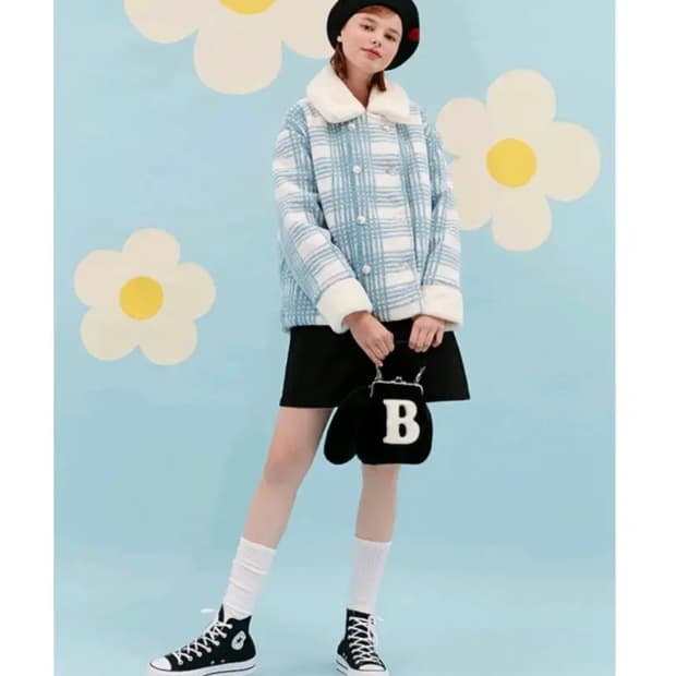 oioi 체크 퍼자켓 코트