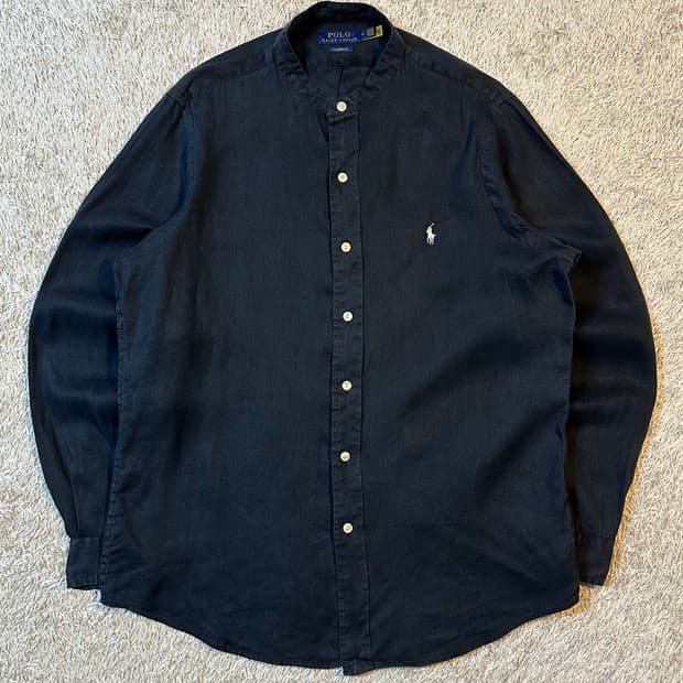 폴로 랄프로렌 신형 QR 클래식핏 차이나 카라넥 린넨셔츠 블랙