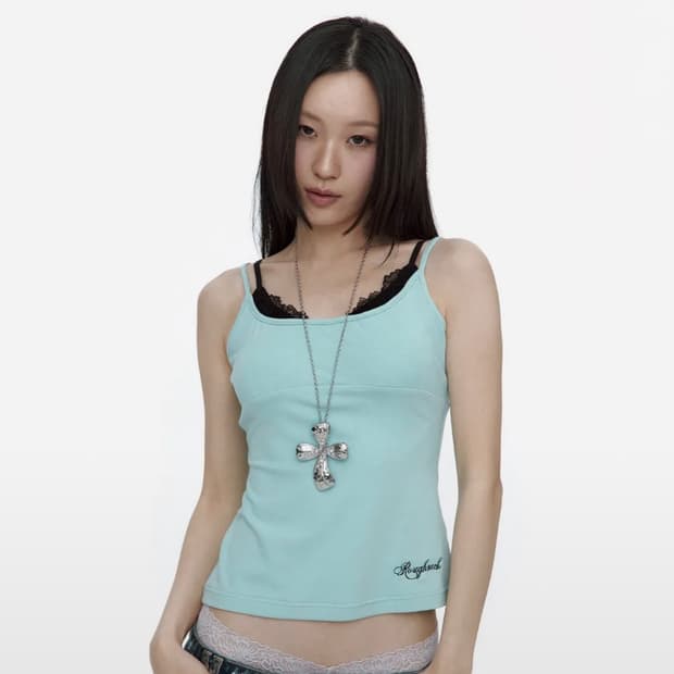 러프넥 레이스 슬리브리스 민트 새상품