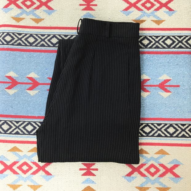 Japan vtg 빈티지 블랙 스트라이프 쉬폰 슬랙스 허리 27 28