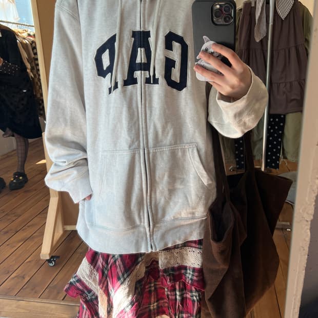 GAP 그레이쉬 화이트 로고 후드집업