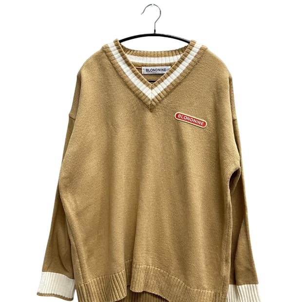 (M) 블론드나인 브이넥 니트 베이지