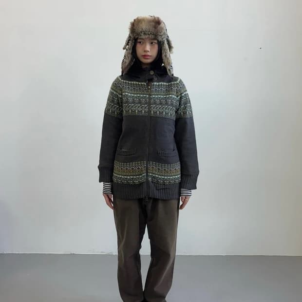 BBE Fair Isle Knit Zip Cardigan