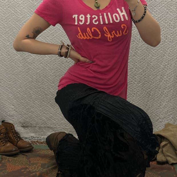 홀리스터 빈티지 핀터 갸루 핫걸 핫핑크 슬림핏 반팔티 K0234