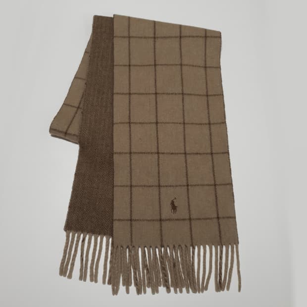 폴로 랄프로렌 포니 체크 리버서블 양면 램스울 머플러 목도리 브라운