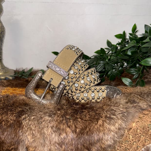 Guess beige cubic stud western belt