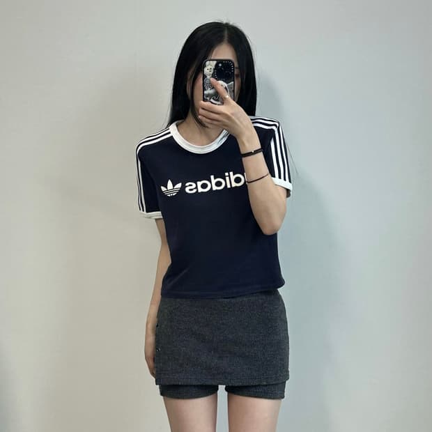 아디다스 파이어버드 네이비 링거 반팔 티셔츠