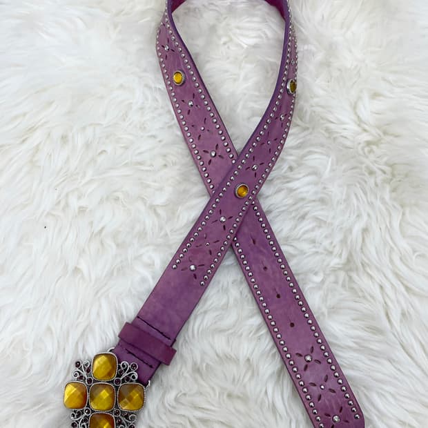 리얼레더 큐빅 스터드 버클 벨트