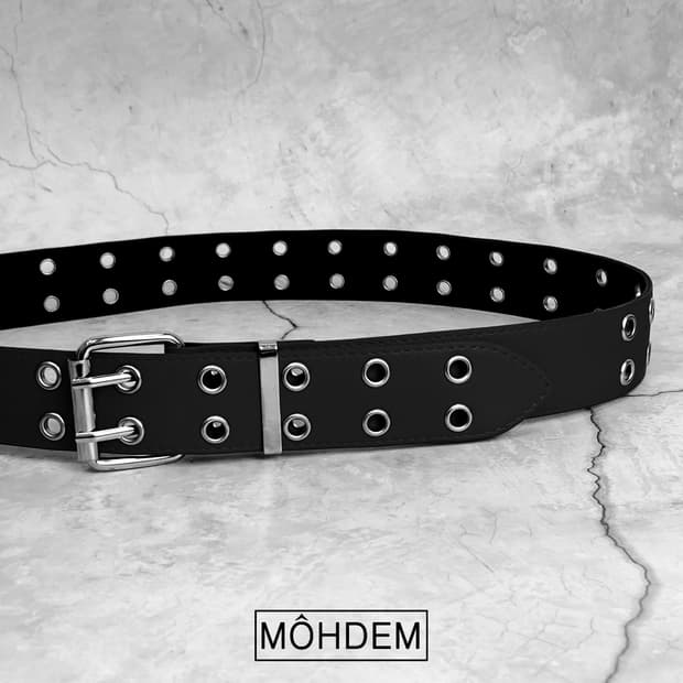 [Unisex] 실버링 더블 아일렛 가죽 벨트