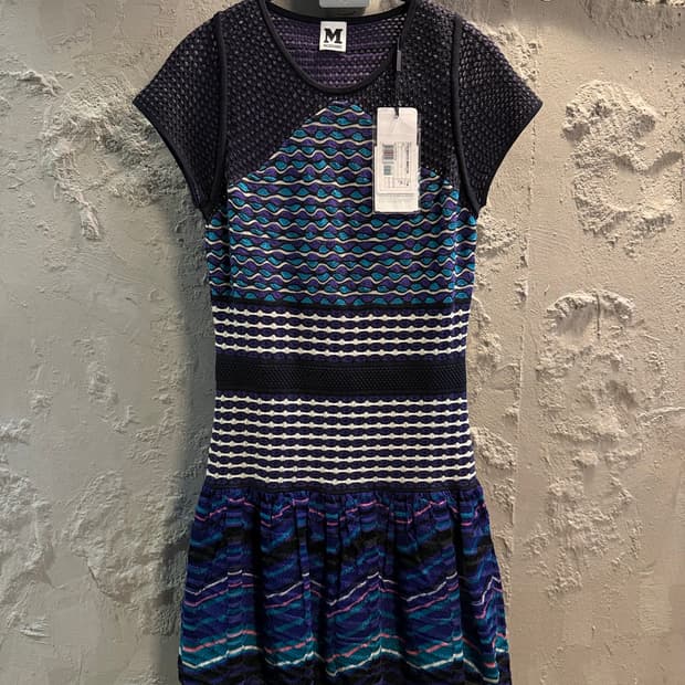 42 미쏘니 MISSONI 패턴 니트 반팔 원피스 퍼플 멀티