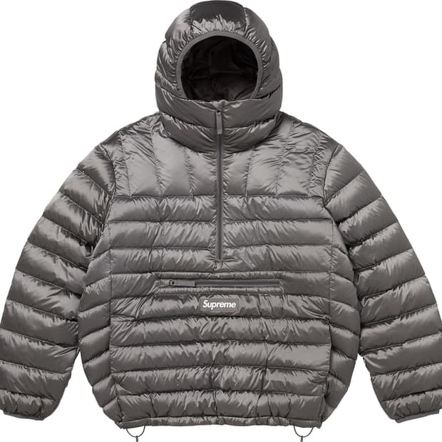 슈프림 마이크로다운 하프집 후드 풀오버 실버