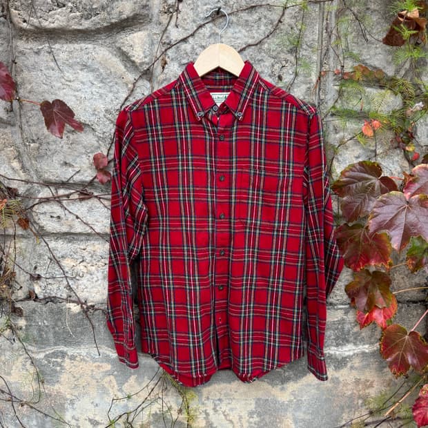 엘엘빈 빈티지 레드 체크 플란넬 셔츠 s