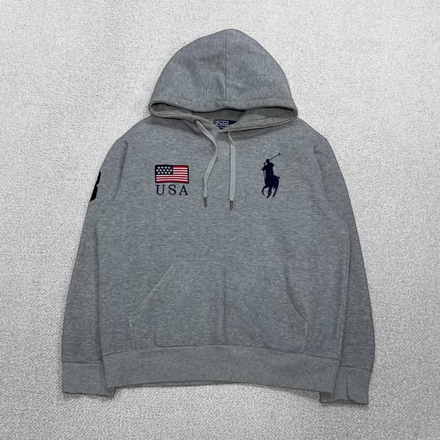 폴로 랄프로렌 빅포니 USA 성조기 패치 후드티 그레이