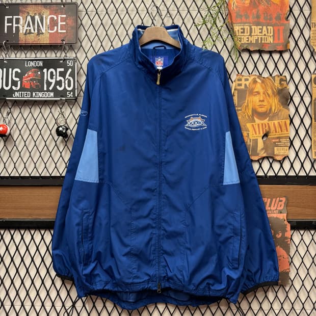 00s 리복 X NFL 39회 슈퍼볼 바람막이 후면 로고 포인트 블루