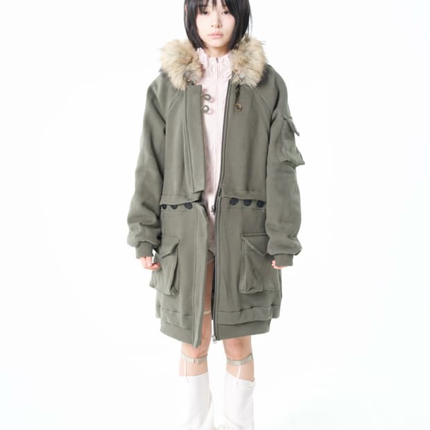 오스하이 2way Fur Hood Zip Up Khaki