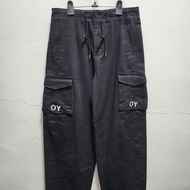 OY 블랙 와이드 카고팬츠
