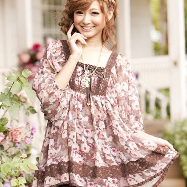 빈티지 히메카지 핑크 플라워 블라우스 히메갸루 로걀 핀터깔 긱시크 라떼