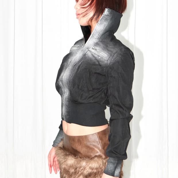 Y2K 글로시 크롭 집업 자켓