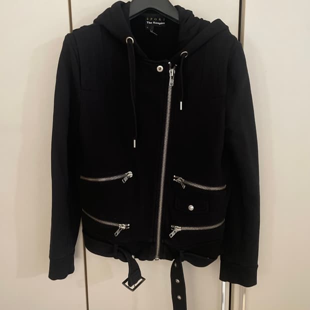 The Kooples SPORT 니트져지 블랙 후드 집업 S