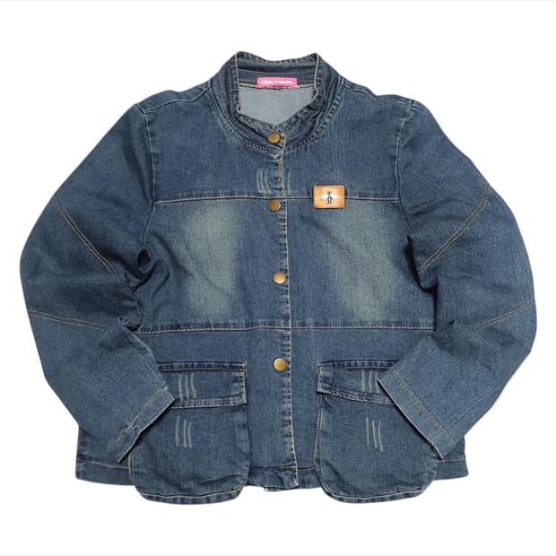  (바배) 벌패치 스탠드카라 벌룬핏 청 데님 자켓