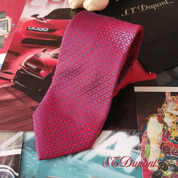 에스 티 듀퐁 실크 레드 기하 패턴 넥타이 8cm A+등급 A19089
