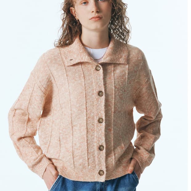 [시티브리즈] 투톤 카라 니트 가디건 ORANGE / 코랄핑크