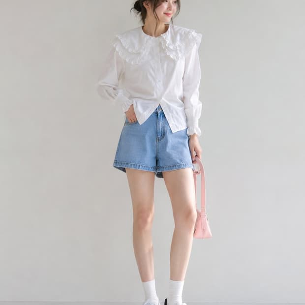 편집샾 이중프릴 쎄일러 블라우스