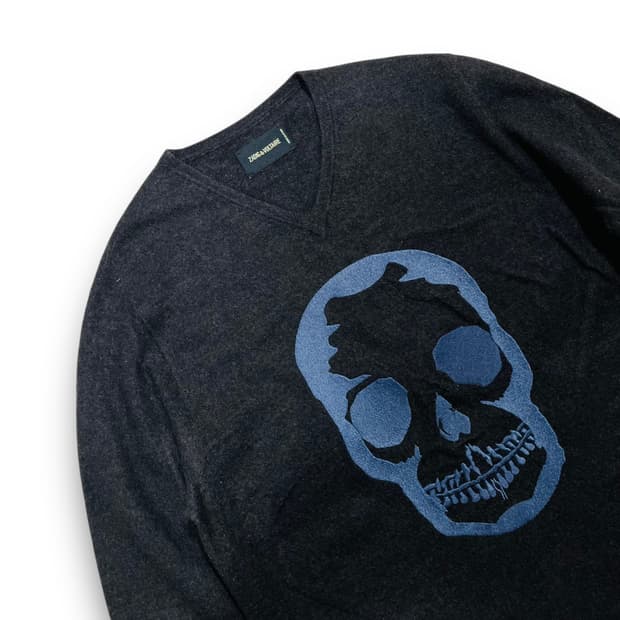 쟈딕 앤 볼테르 스컬 자수 메리노 울 브이넥 니트