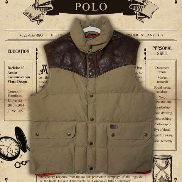 90s 폴로 랄프로렌 요크 레더 웨스턴 베스트 패딩