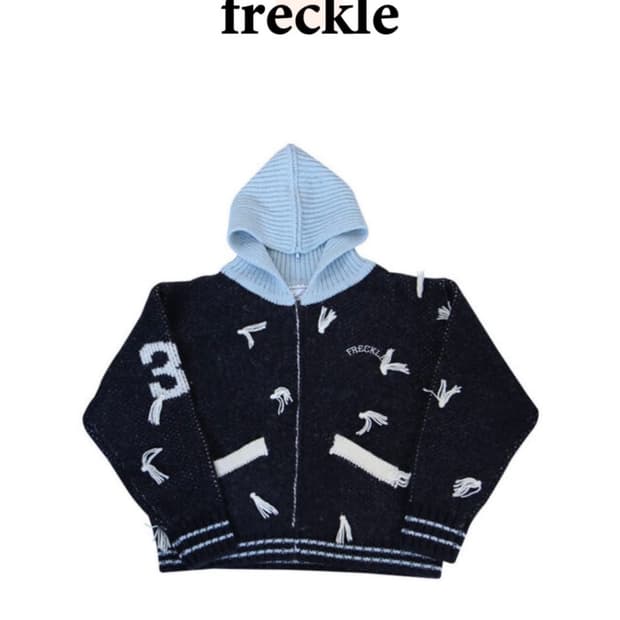 프레클 니트 후디 자켓 네이비