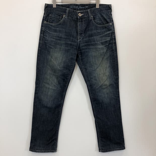 게스 블루패치 레귤러 청바지 33 인치