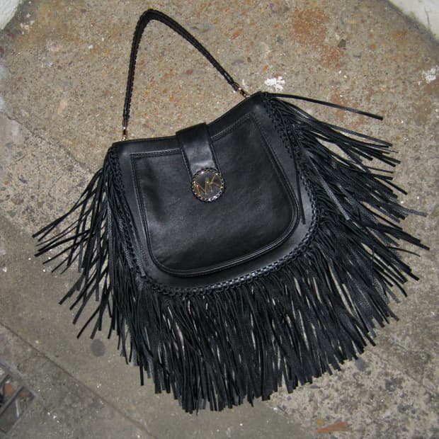00s 레어 마이클 코어스 풀 가죽 프린지 가방