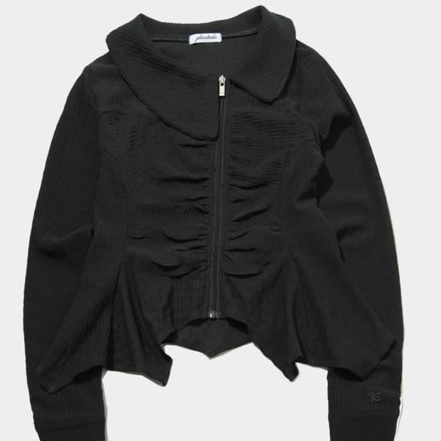 플레이스 스튜디오 시어 셔링 언발란스 카라 밑단 프릴 자켓