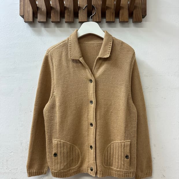 일본빈티지 울 100% 카라 니트 가디건