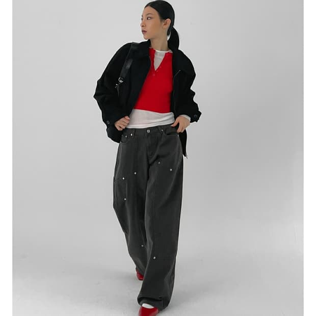 블랙업 리벳 카펜더 와이드 코튼 팬츠 차콜 S OOTJ
