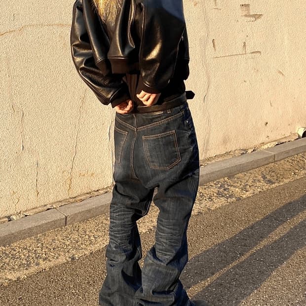 [1] 언더마이카 주름 플레어진 청바지 인디고블루