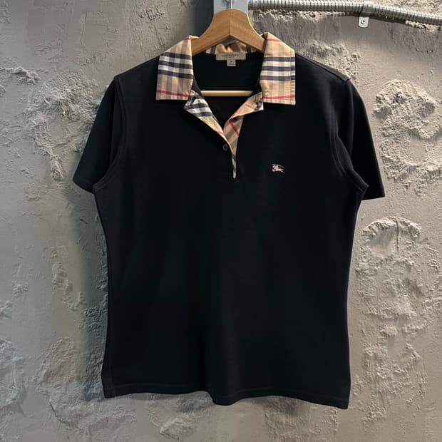 M 버버리 BURBERRY 런던 노바체크 카라 반팔 폴로 블랙