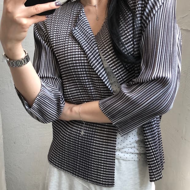 Issey Miyake 플리츠플리즈 스트라이프 오픈 가디건