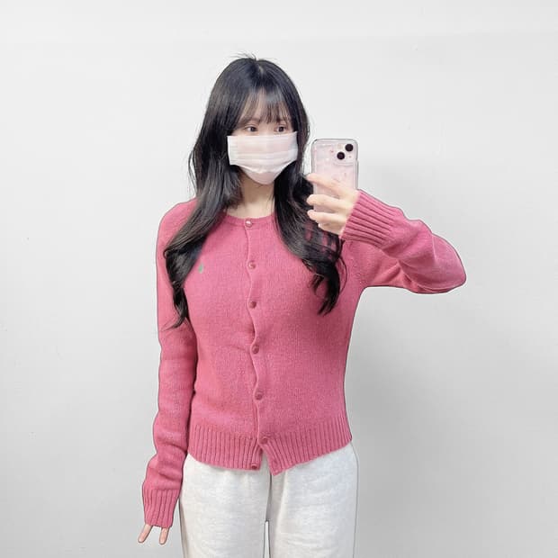 폴로 랄프로렌 포니 로고 라운드 가디건 니트 핑크