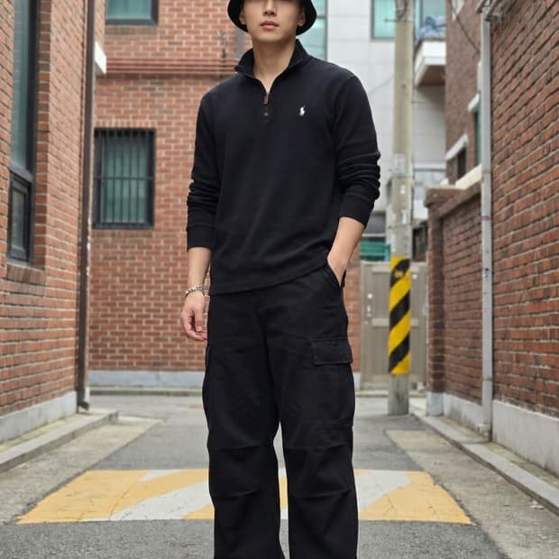 폴로랄프로렌 코튼 하프집업 블랙_L