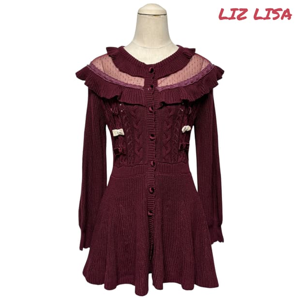 3802 리즈리사 시스루 리본 프릴 니트원피스