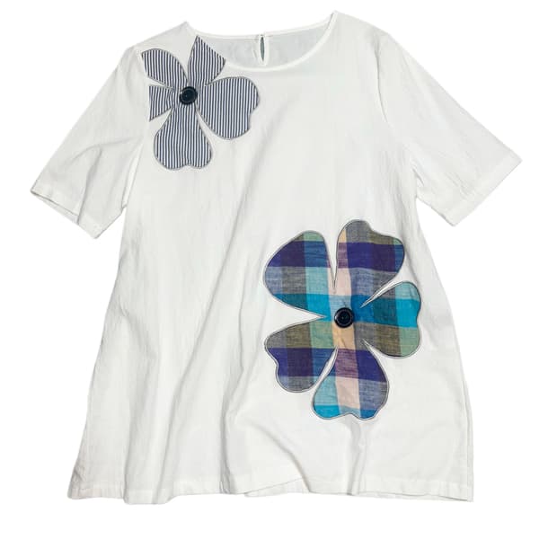 hanahana 플라워 체크 패치 버튼 반팔 