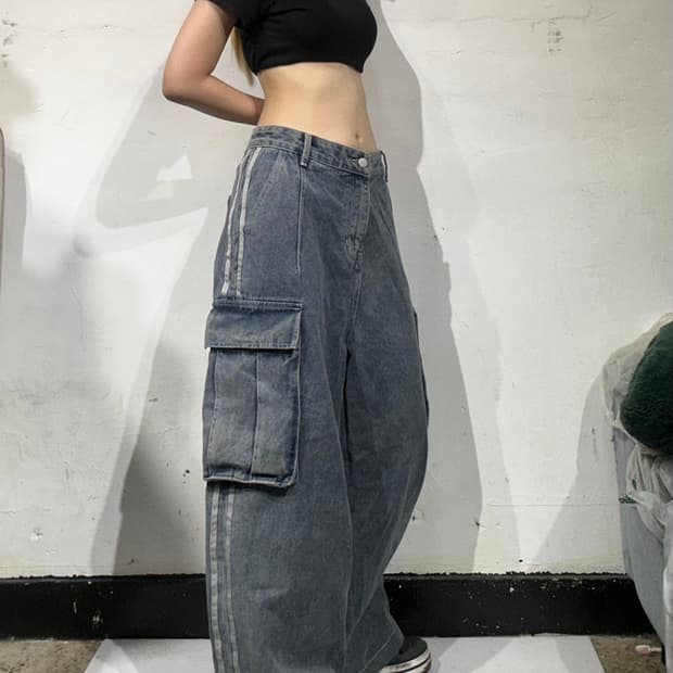 빈티지 대장급 사이드 라인 포인트 벌룬 팬츠 와이드 카고 팬츠 L
