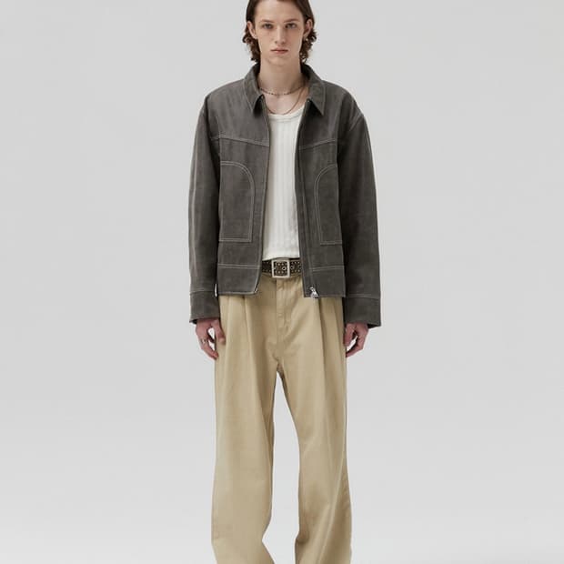 파브레가 페이퍼 레더 자켓 더스티 브라운